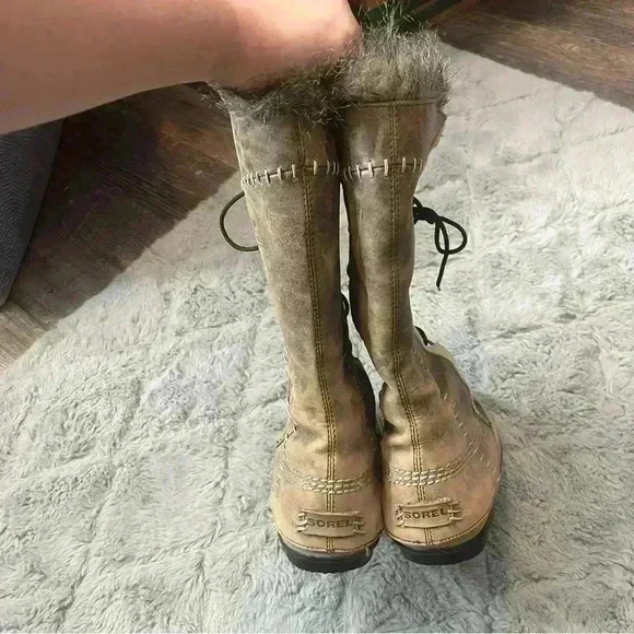 SOREL Cate The Great Leather Tall Winter Boots Fur Trim Lace Up RARE - Picture 9 of 14